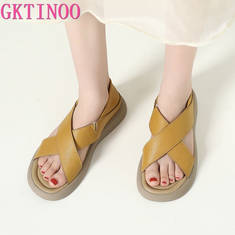 Fashion GKTINOO Women's Sandals Genuine Leather Platform Sandal 2025 Summer Thick Sole GLADIATOR Ladies Sandal Summer Shoes For Women