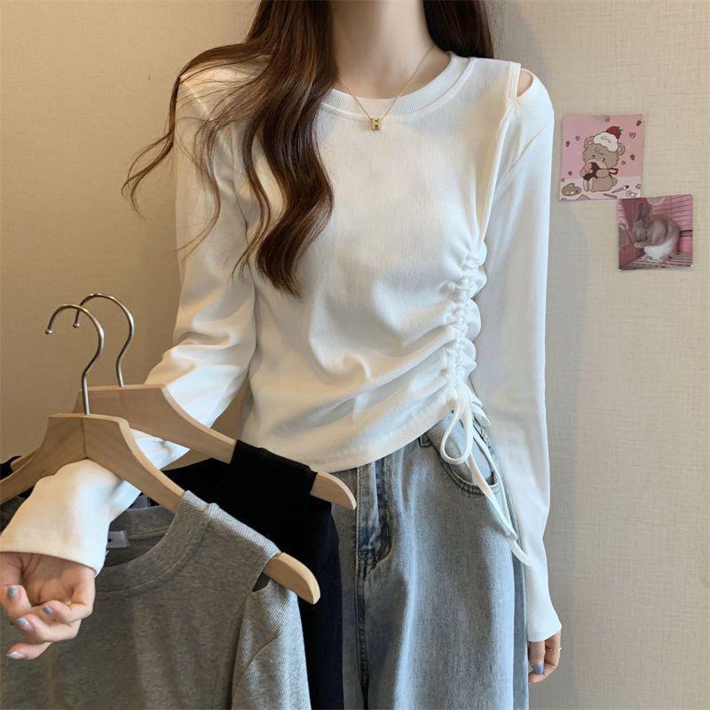 

Slim-Fit Sexy Off-Shoulder Long-Sleeve Irregular Top for Women - Autumn/Winter Collection Extra Extra Large чорний