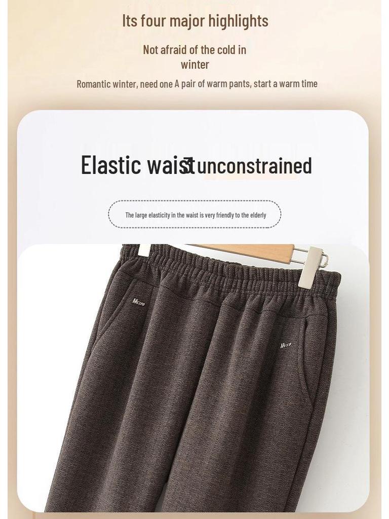 Grandma's Fleece-Lined Warm Straight-Leg Pants: Casual for Autumn and Winter, Perfect for Middle-Aged and Elderly Women