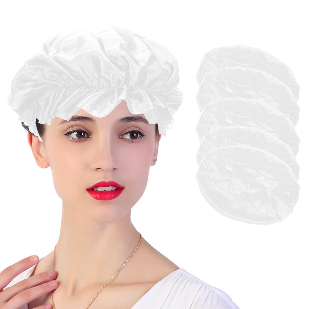 5pcs Shower Caps Waterproof Bath Hats Professional Salon Protection Hair Bath CapsWhite