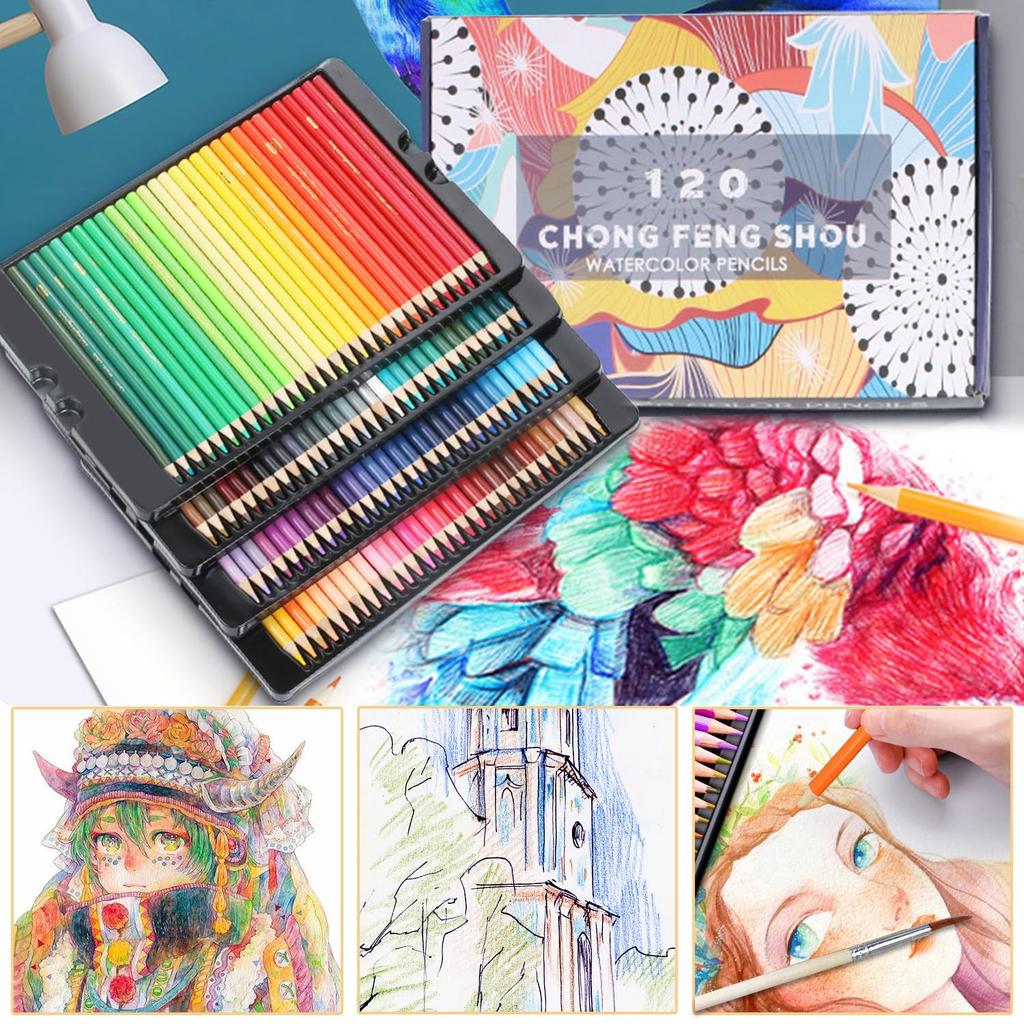 Roleness Watercolor 120 Perfect for Coloring Books for Kids and Professional Colored Pencil Set with Soft Core and Sharpener Pencils, Colors, Adults,