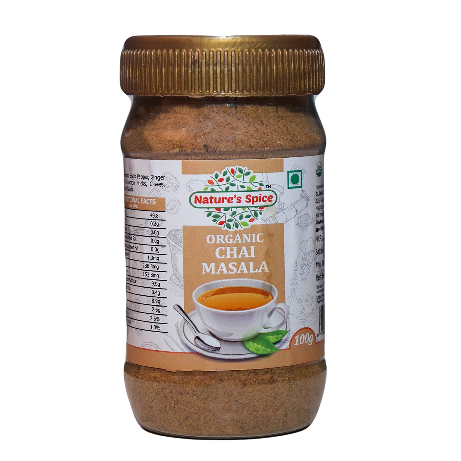 Nature’s Spice Pure Chai Masala Powder - Pack of 100g | Organic Blend of Ginger, Cardamom, Clove, Cinnamon & Black Pepper | Premium Pack - Authenti