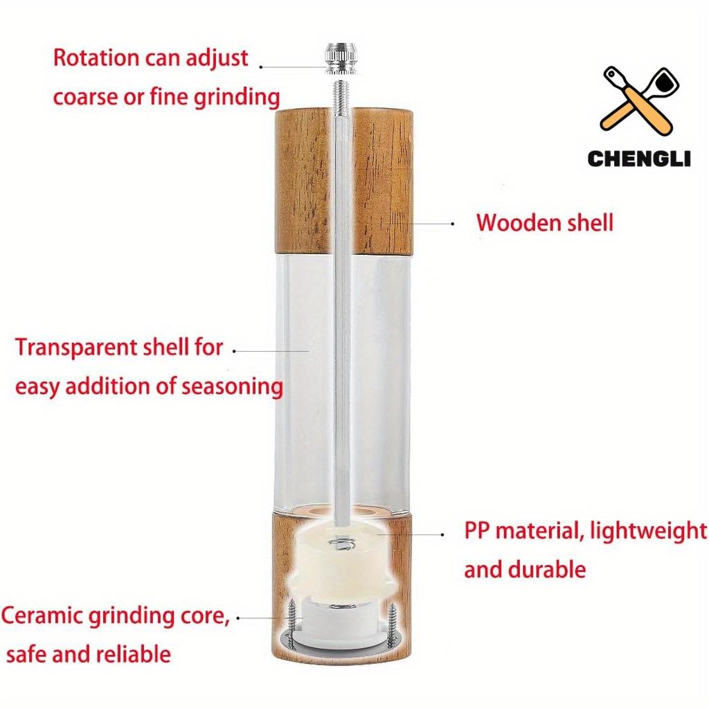 Râșniță Manuală Acrilică de Stejar Râșniță Modernă de Bucătărie pentru Condimente Solide