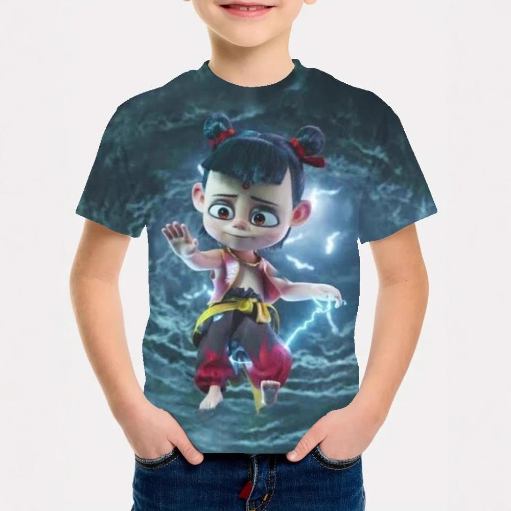 Children's Nezha Series 3D Digital Printed Boys' Fashionable and Comfortable Round Neck Short Sleeved T-shirt