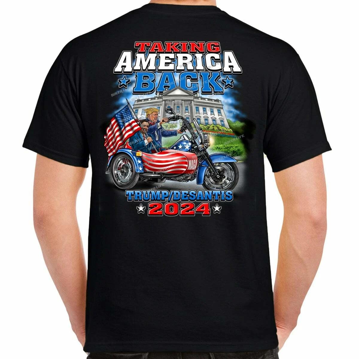 Donald Trump Ron Desantis Funny MAGA Biker no Harley Motorcycle Trump T Shirt XS