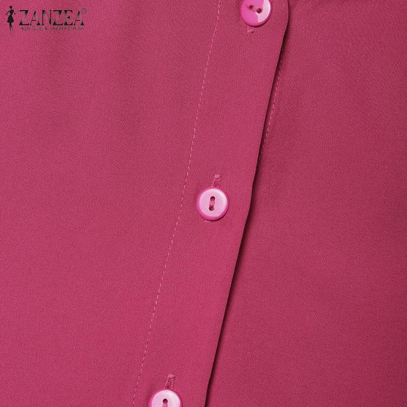 ZANZEA Dámské ležérní šaty s devítičtvrtečními rukávy s výstřihem do O, volné retro dlouhé šaty