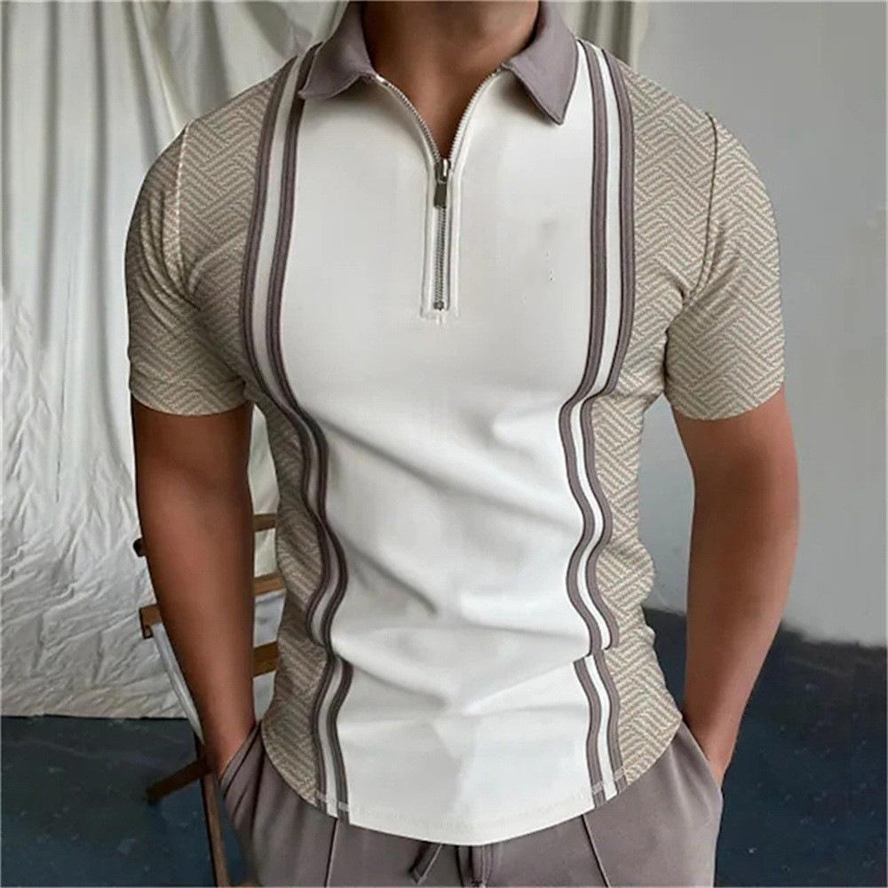 Men'S 3Dpolo Shirt Independent Station Zipper Short Sleeve T-Shirt Pullover Casual Men'S Clothing