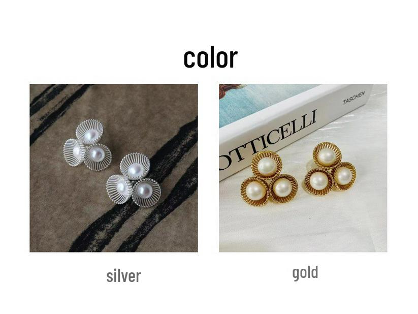 Elegant French Pearl Flower Stud Earrings - High-End Hollowed Out Design