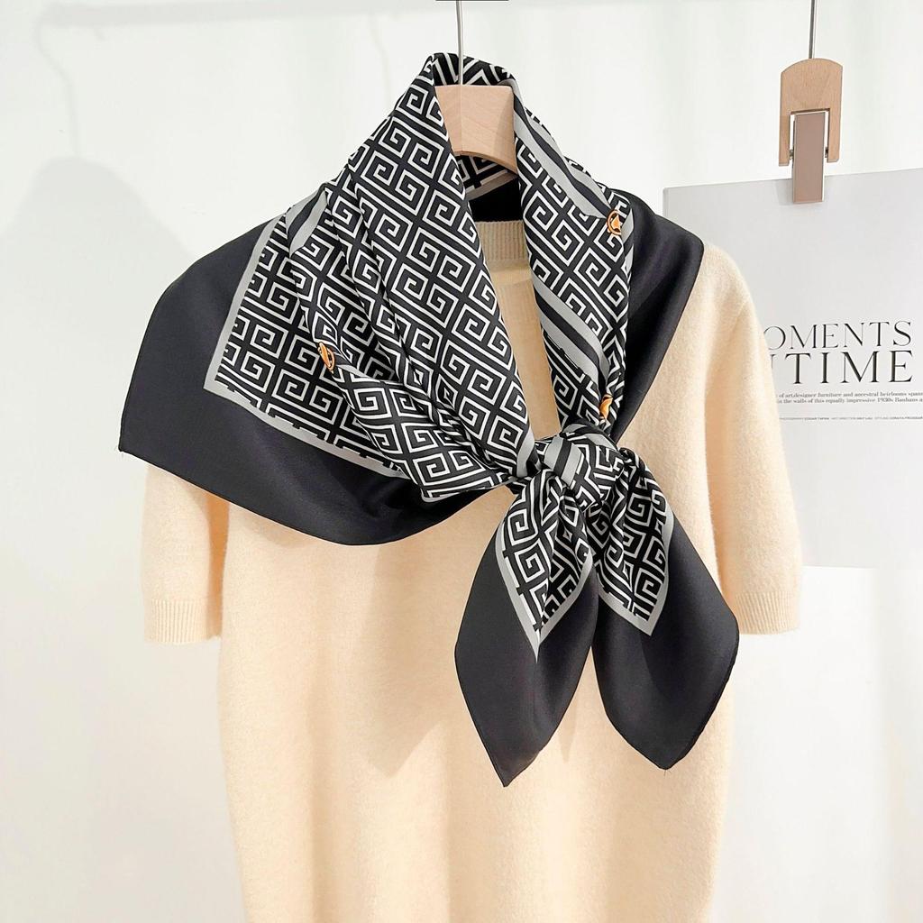 90×90 Großer Hochwertiger Schwarz-Weiß Gestreifter Schal: Professionelle Halsbekleidung, Stirnband & Sonnenschutz-Kopftuch