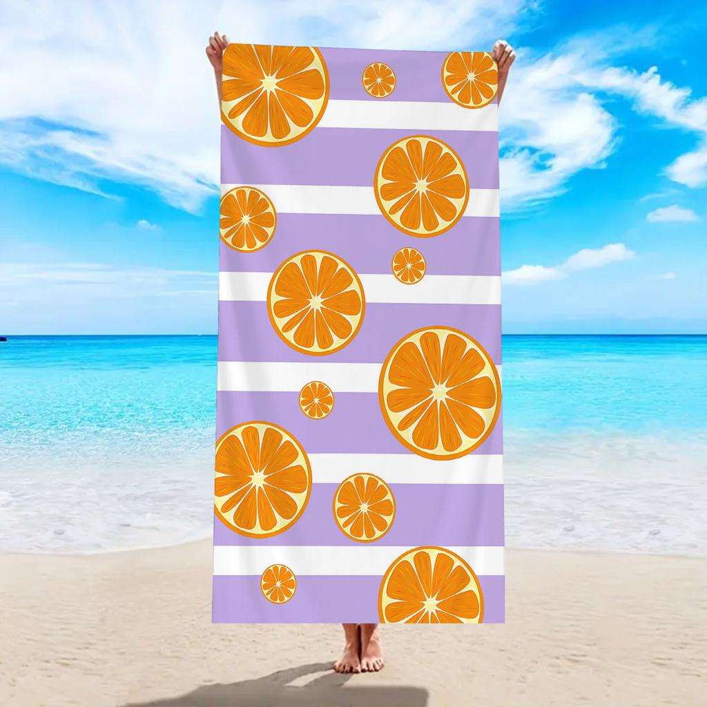 1pc Colorful Striped Lemon Beach Towel, Ultra-fine Fiber Quick Drying Absorbent Bath Towel, Swimming Multifunctional Beach Towel