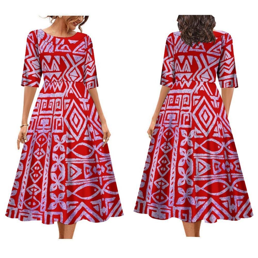 2025 Women's Dress Summer Short Sleeve High Quality Dress Soft Fabric Art Maxi Summer Polynesian Custom Maxi Dress