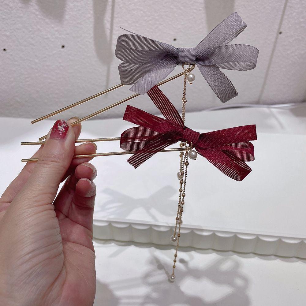 

Pearl Fairy Mesh Zinc Zinc Alloy Bow Hair Stick Tassel Hair Clip Female Hair Fork Hair Accessories Tools