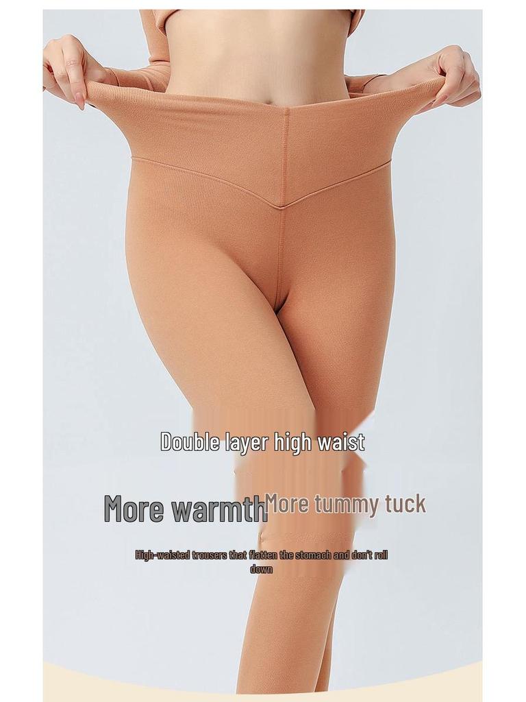 Women's Plus Size High Waist Elastic Control Fleece-Lined Autumn Winter Warm Seamless Leggings