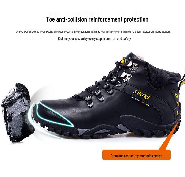 Herren Echtleder High Waist Winterstiefel mit Samtfutter - Warm, Baumwolle, Outdoor Schneeschuhe