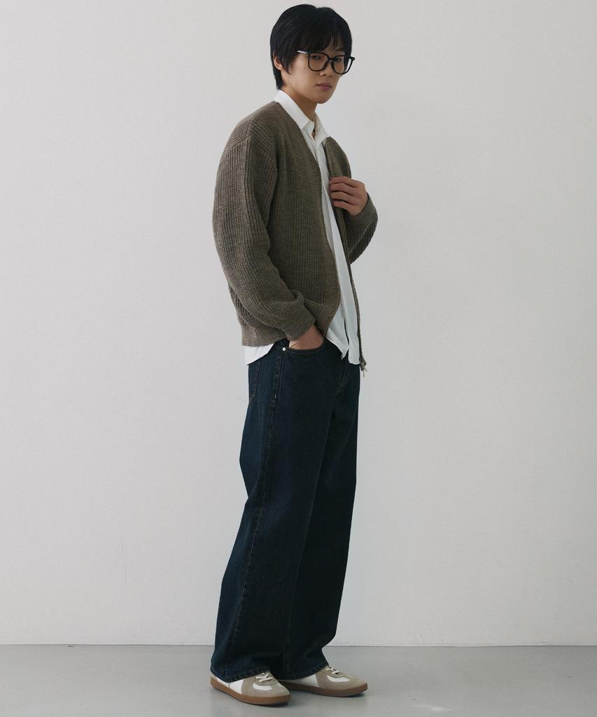 NODU Essential V-Neck Knit Zip-Up Cardigan [Dark Beige]