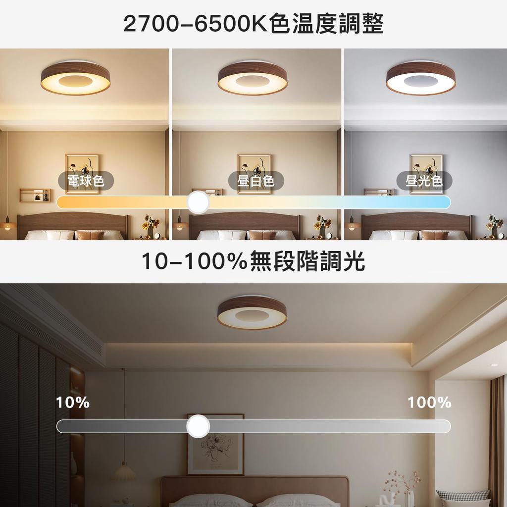 Elekeed LED Ceiling Light, 10-tatami Mat (approx. 22 Sq Ft), 4800lm, Stylish Wood Grain Finish, Dimmable, Color Adjustable, Sleep Timer, Memory