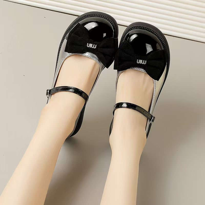 Spring and Autumn New Round Head Retro Bow Small Leather Shoes Women's Shoes Mary Jane College Style Women's Single Shoes