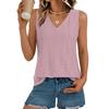 Spring and Summer V-neck Sleeveless Vest with Eyelets and Jacquard Top for Casual Women's T-shirts