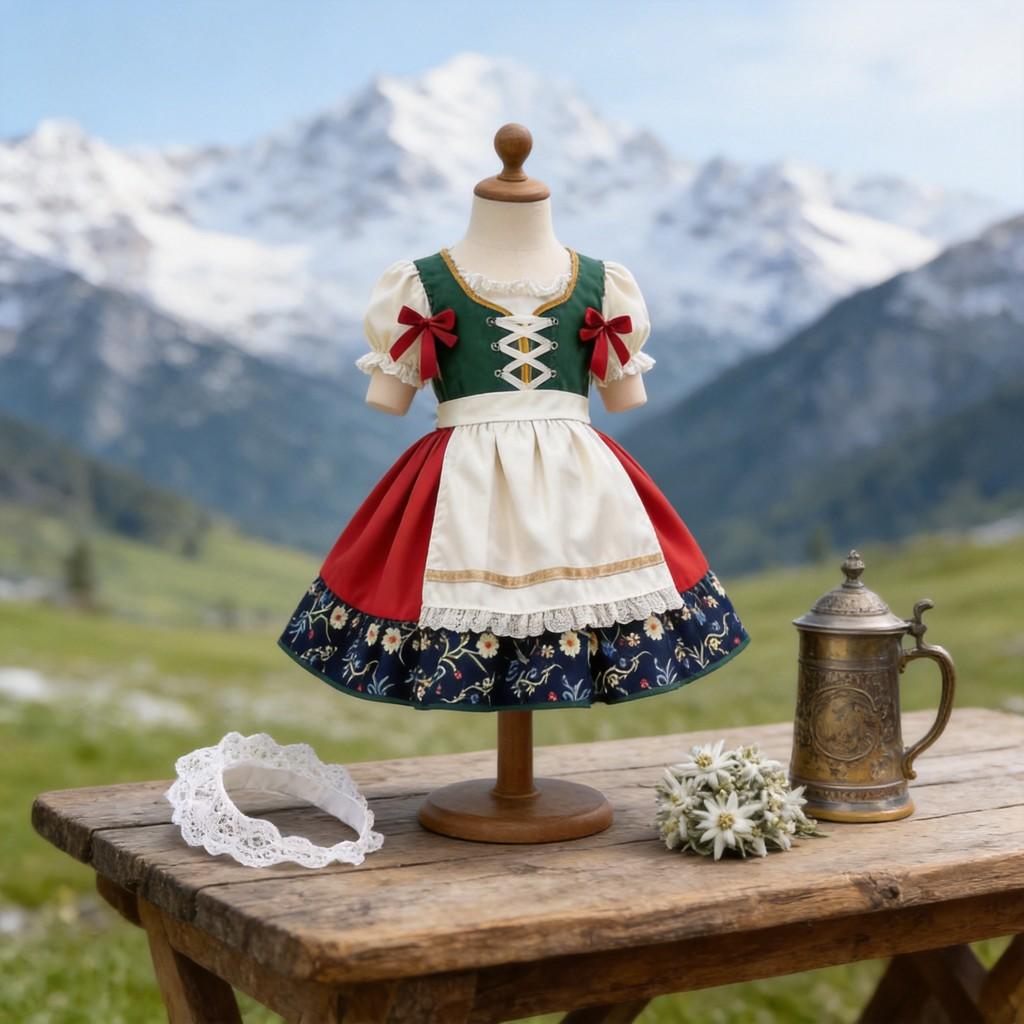 European Fairy Tale Girls Dirndl Costume For Oktoberfest And Stage Performances