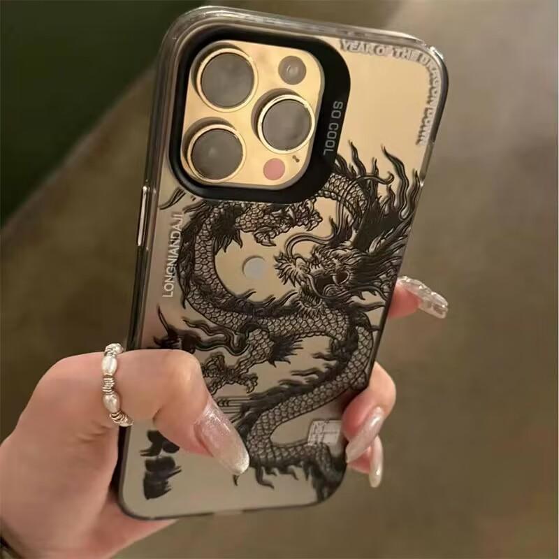 Nuova Lussuosa Custodia per Telefono con Drago Cinese Miti e Leggende Orientali Laser per iPhone 11 12 13 14 Pro Max 15 Plus Copertura 3D Totem Anti-caduta