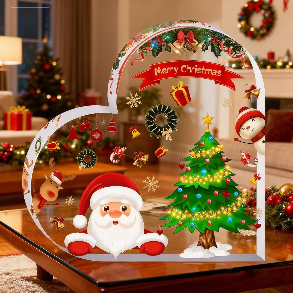 Cute Heart Shaped Christmas Acrylic Ornaments Dining Table Desk Shelf Home Xmas Adornment Christmas Day Gift For Friends