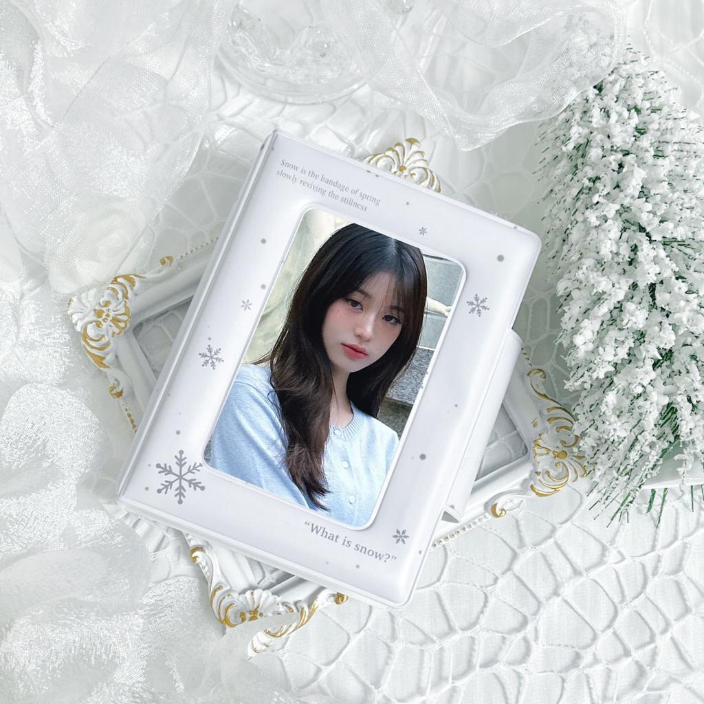 3-Inch Card Album Photo Storage White Snowflake Design Card Holder Card Organizer Fan Card Case Celebrity Card Holder
