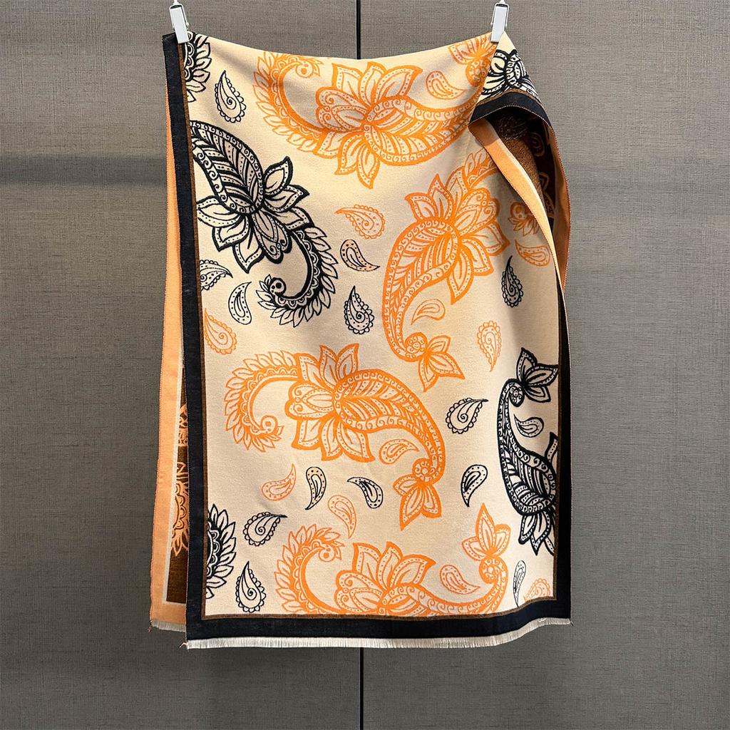 Winter Neck Warmer Scarf For Women Thickened Tassel Pashmina Shawl Cashew Print Faux Cashmere Warps Autumn Elegant Blanket