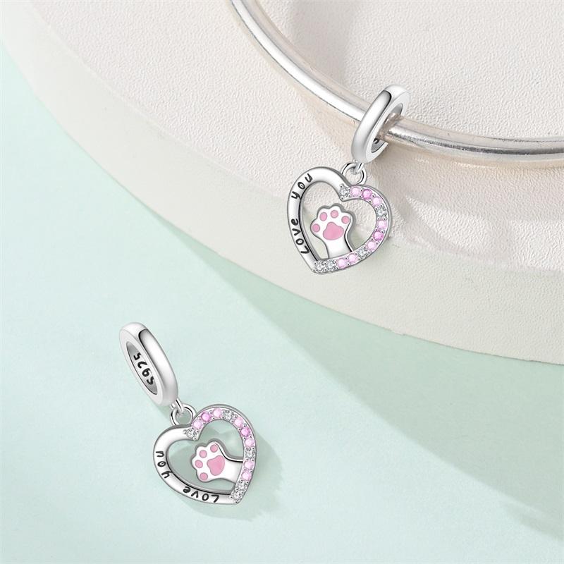 100%Stering Copper Cute Pet Charms Beads Dog Cat Moon Pendant Fit Original 3Mm Bracelet Diy For Women Jewelry