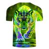 3D Neon Green Tiger Print Kids O-neck Short Sleeve Tee Loose Fit For Outdoor Play Daily Casual Summer Wear