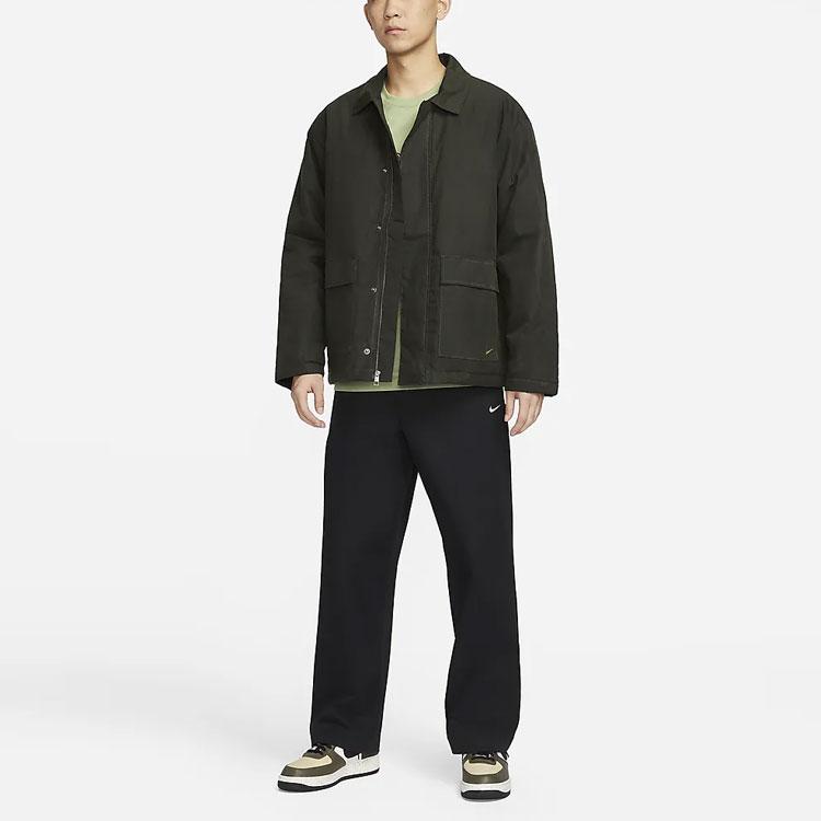 Nike Solid Color Zip Collar Sports Long Sleeve Cotton Jacket Men Jackets Khaki-Green FN3131-325