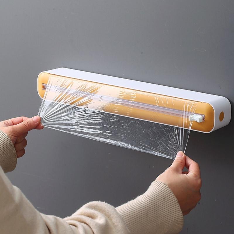 Magnetic Cling Film And Aluminum Foil Dispenser Plastic Food Wrap Cutter Refillable Baking Paper Cutter Kitchen Tool