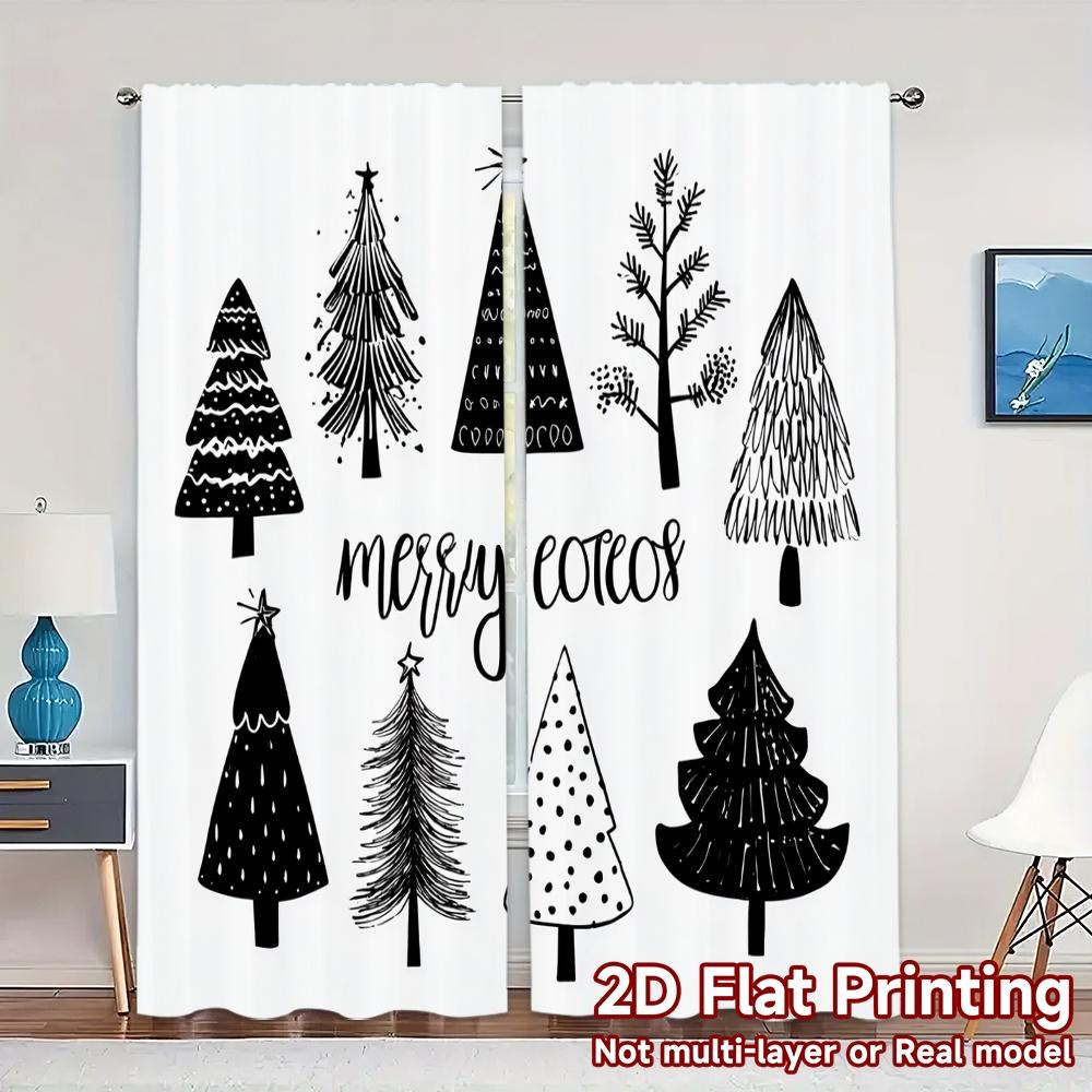 

Set Of 2 Contemporary Flat Printing Jit Curtains Without Rod Festive Trees Popular Durable Polyester Curtain W100*H70(CM)-Rod Pocket&1PCS