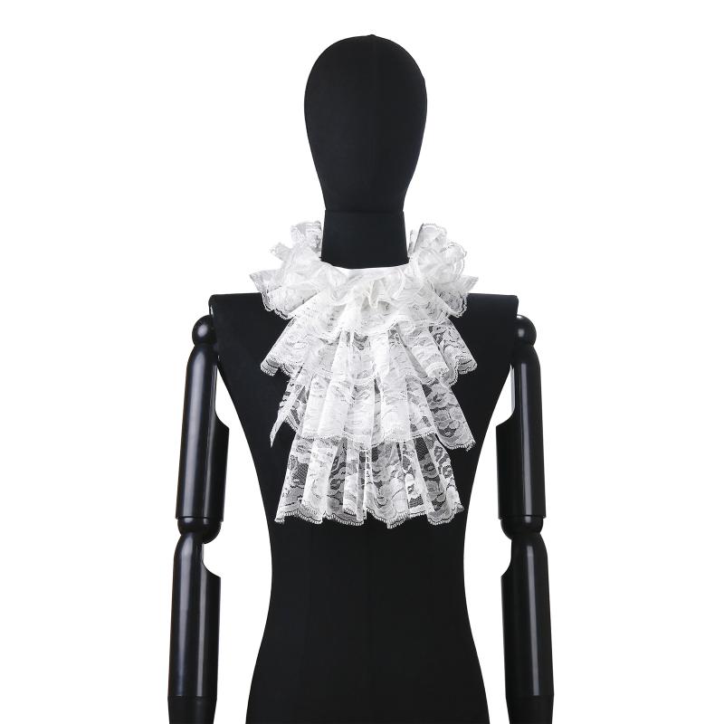 Elegant Lace Jabot Collar Detachable Hollow Design Wrist Cuffs Victorian Style Cosplay Accessory For Women Party Costume