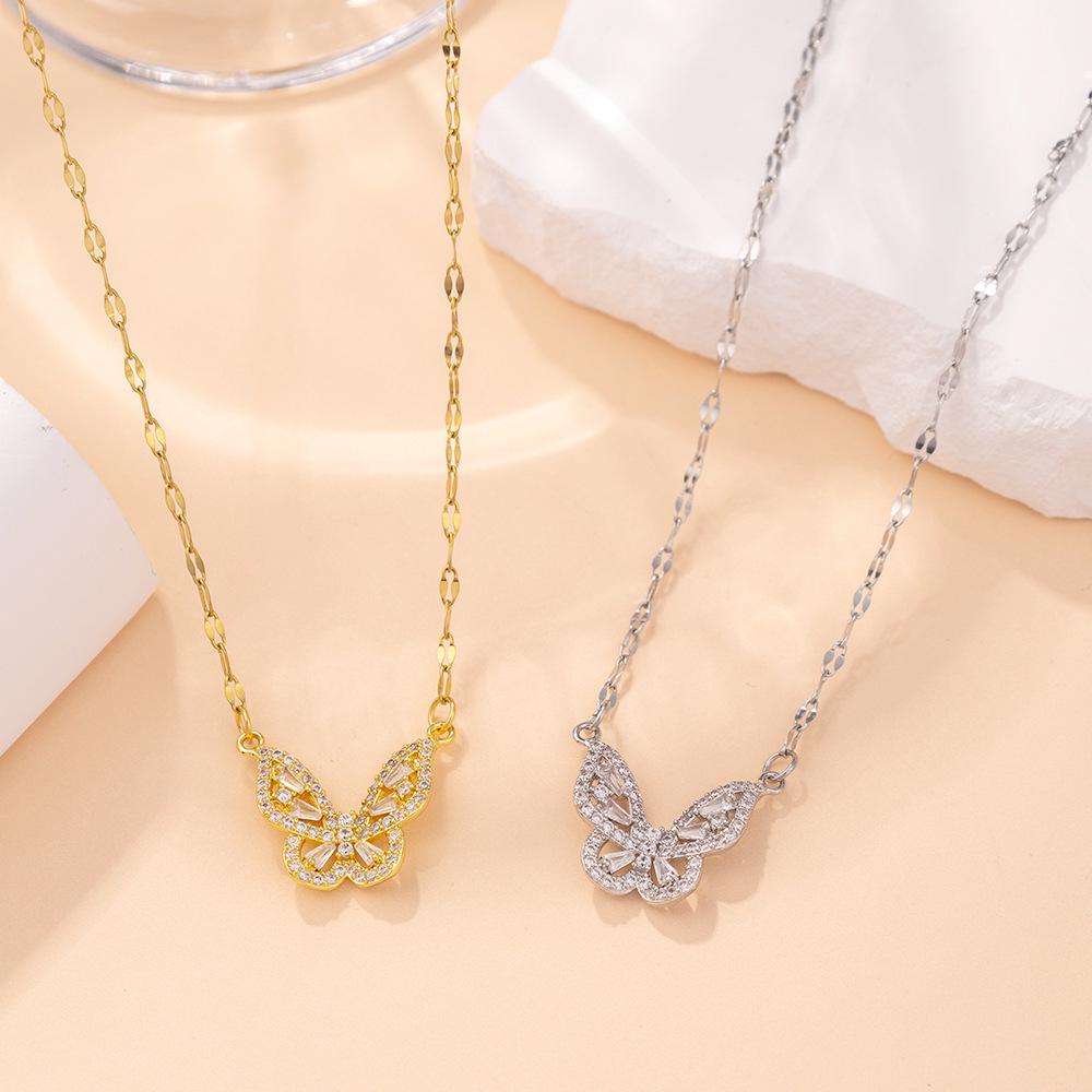 Exquisite Zircon Diamond Butterfly Necklace - Luxury Versatile Clavicle Chain