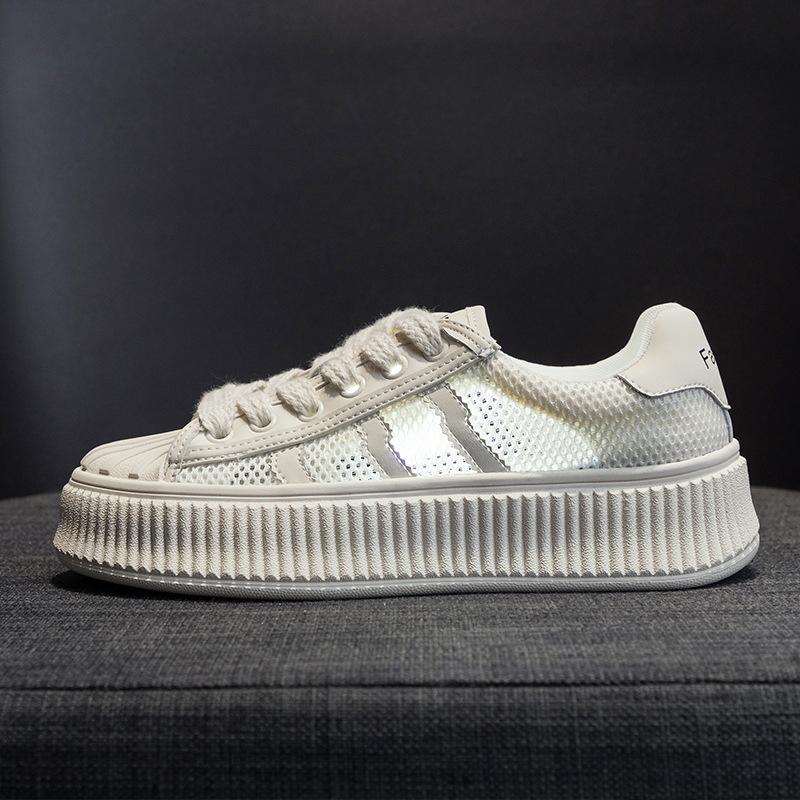Thick-soled Shell Head Little White Shoes Women's 2025 Spring and Summer New Mesh Biscuit Shoes Versatile Casual Women's Shoes Sports Board Shoes