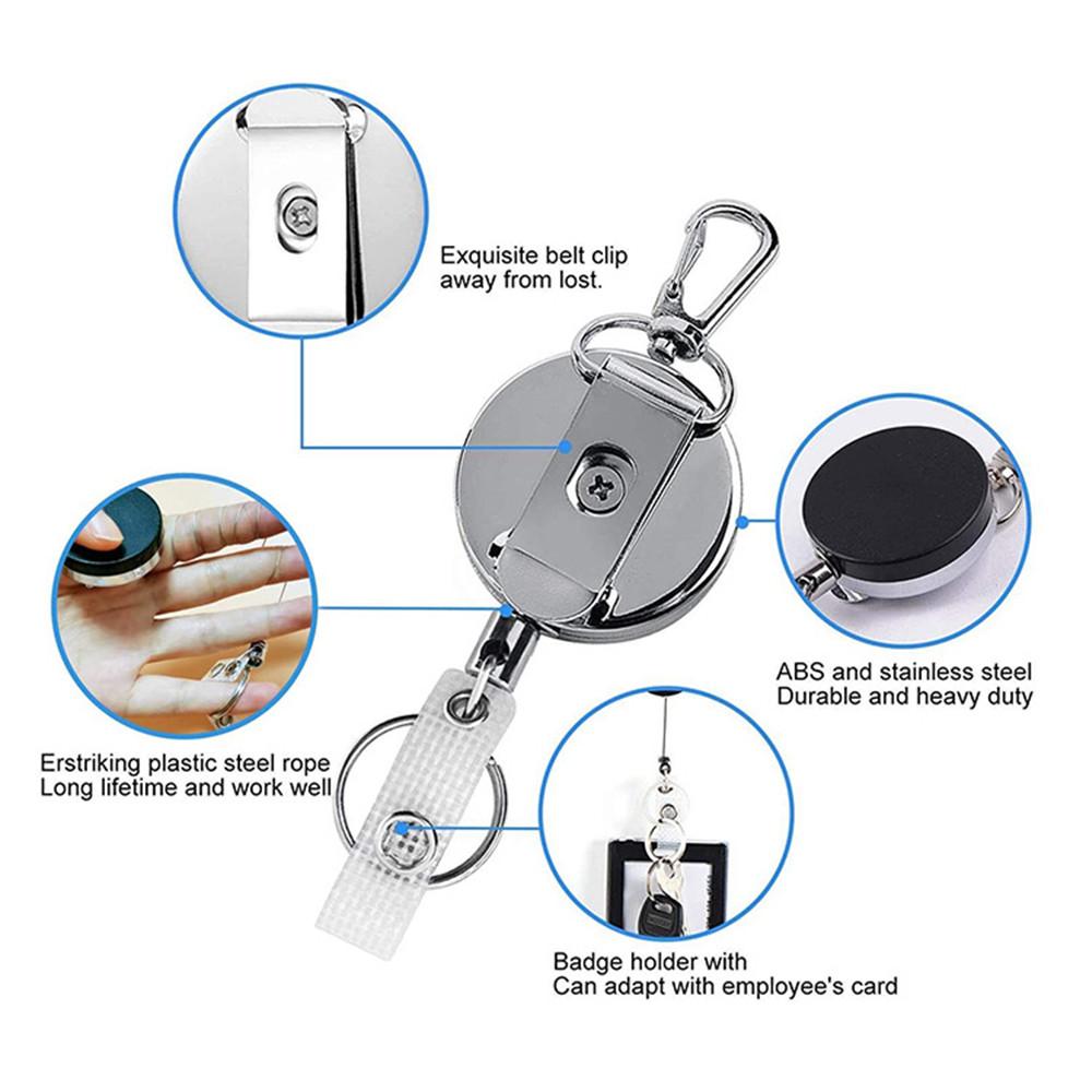 Retractable Metal Keychain Pull Badge Reel Id Lanyard Name Card Badge Holder Reels Recoil Chain Clips Outdoor Anti Lost Key Ring