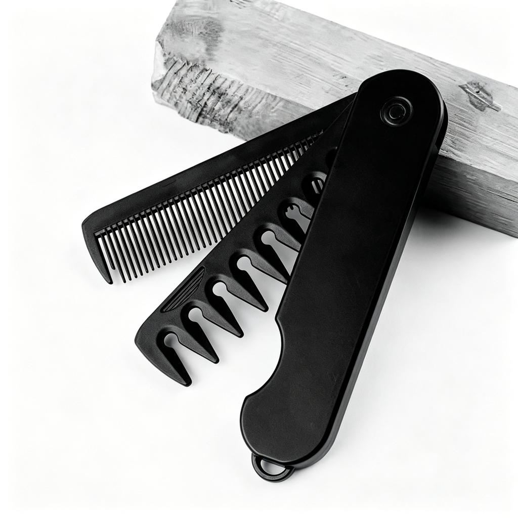 Multifunctional 3 In 1 Folding Pocket Comb, Wide & Fine Tooth Oil Head Beard Styling Comb Portable Travel Barber Hair Grooming T