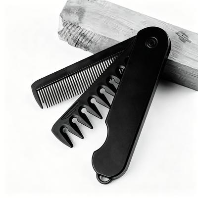 Multifunctional 3 In 1 Folding Pocket Comb, Wide & Fine Tooth Oil Head Beard Styling Comb Portable Travel Barber Hair Grooming T
