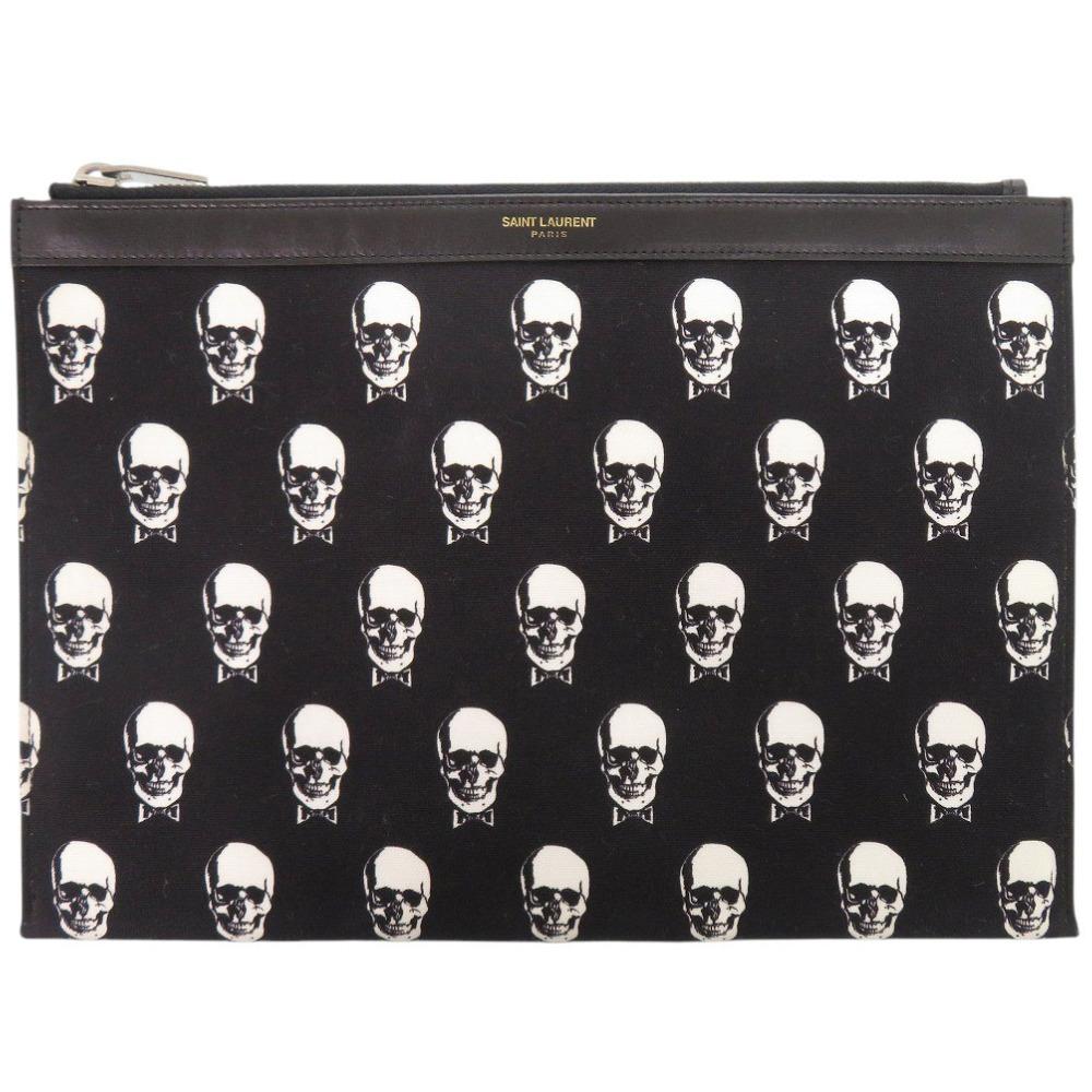 Used AUTHENTIC SAINT LAURENT PARIS 397294 SkullClutch bag Black Canvas/Leather