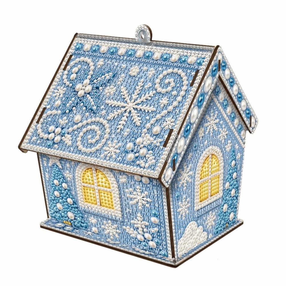 Four-sided DIY Pearl Art Kit Rhinestone 3D House Ornament Holiday Gift