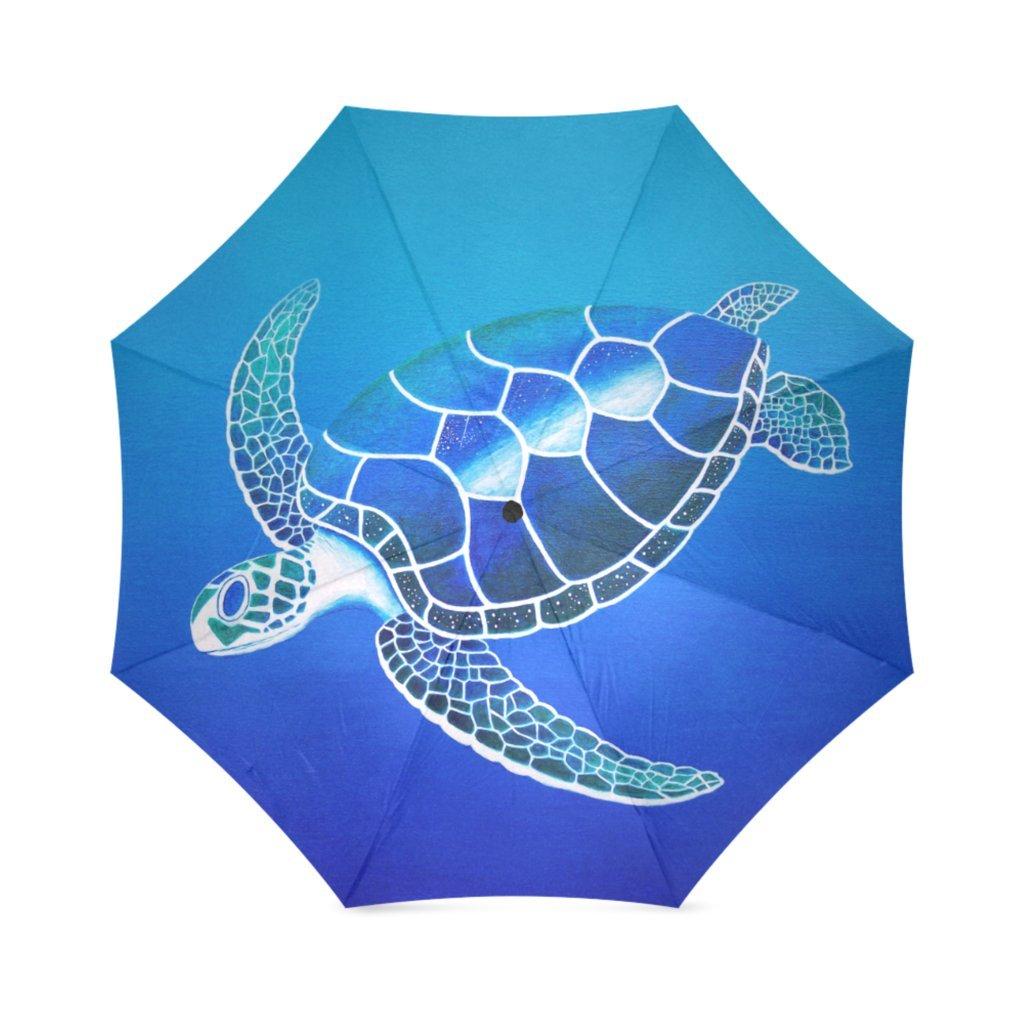 Ocean Sea Turtle Folding Rain Sun Umbrella Sea Creatures Travel Umbrellas Compact Lightweight Windproof for Teens Adults Kids