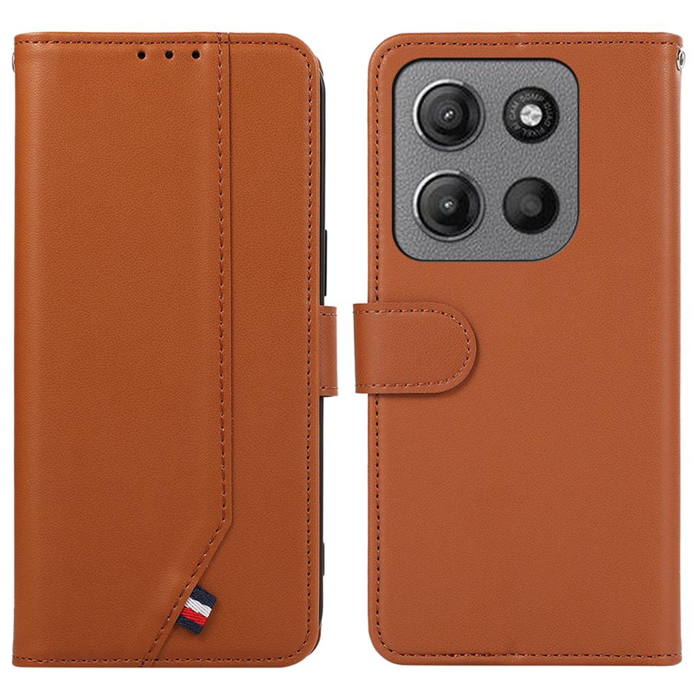 

For Motorola Moto G15 4G Case RFID Blocking Flip Leather Phone Cover Brown