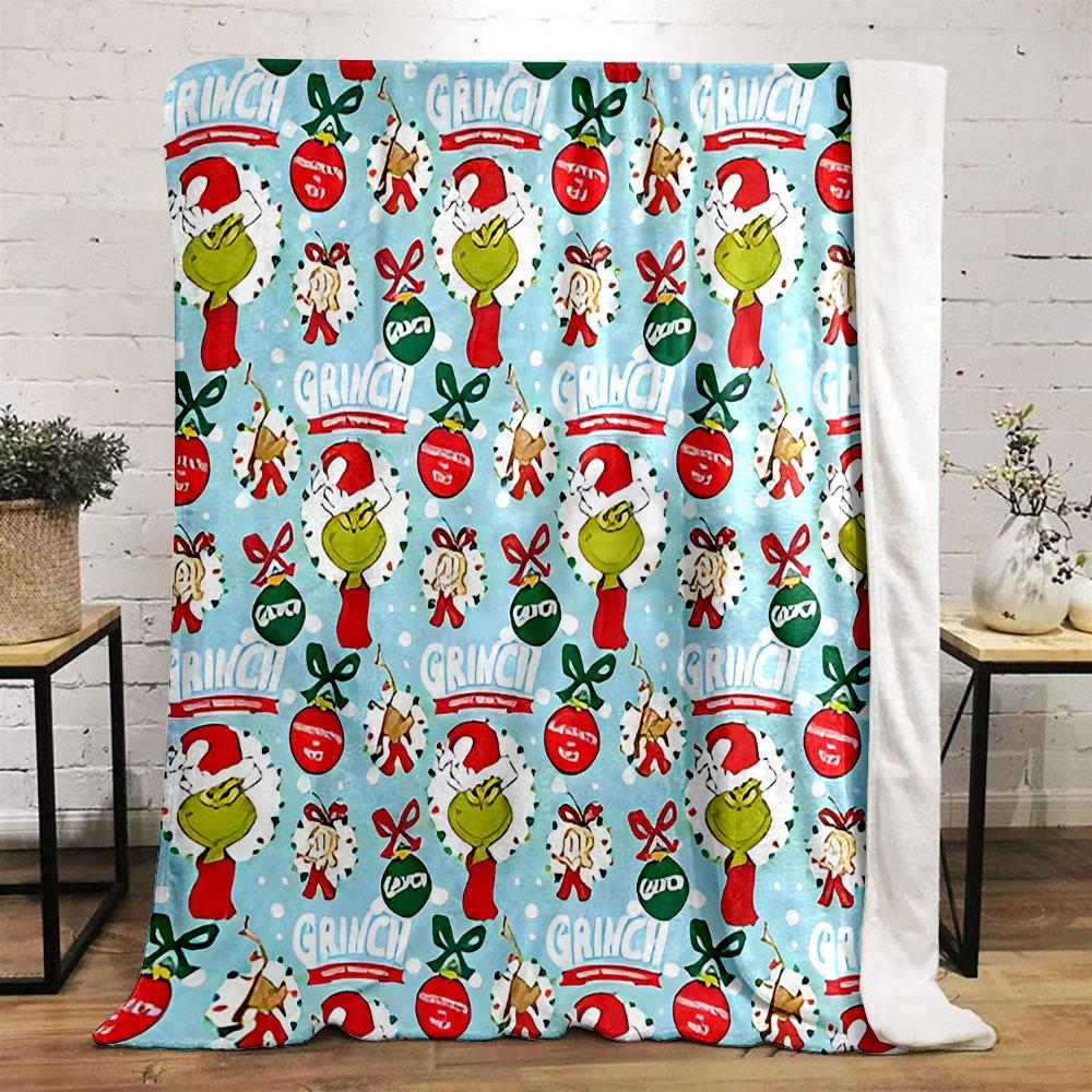 Christmas Grinch Pattern Blanket Design Patterned flannel blanket perfect for the bedroom living room, sofa, or a little nap