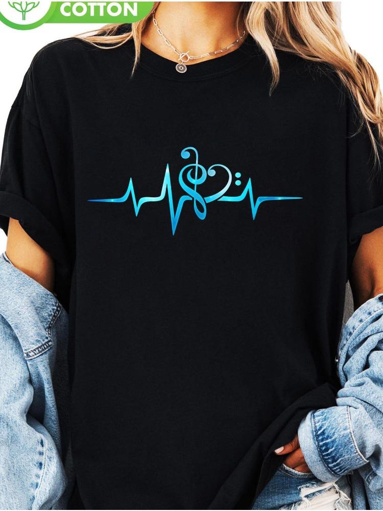 

Womens Soft Breathable MusicInspired Heartbeat Pattern TShirt Short Sleeve Crew Neck Casual Top Summer SpringFall Wear 4XL