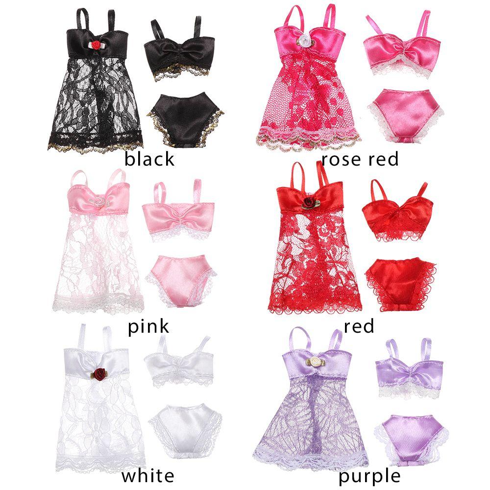 3PCS/Set Puppenrock Spitze Nachtkleid BH Unterwäsche 3 in 1 Kleidungsset Sexy Pyjama Lingerie Puppenzubehör Babypuppen Spielzeug