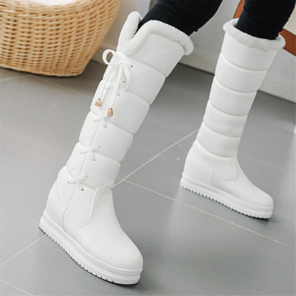 Fashion 2025 Winter Warm Pink White Snow Boots Women Shoes Low Heels Knee High Boots Female Lace-up Platform Plush Long Boats Mujer