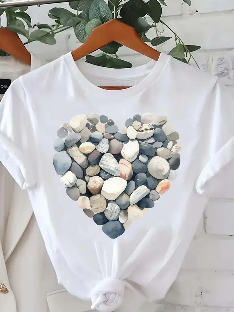 (Asian Size) Sweet Flower Cute Tee Clothing Lady Female Top Printed Women Casual T Shirt Fashion Graphic Short Sleeve T-shirts