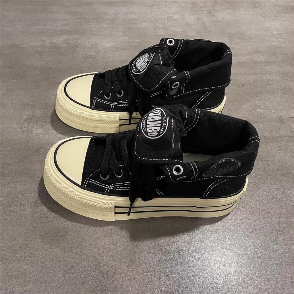 High-top platform canvas shoes women's new spring versatile student retro heightening niche design casual board shoes