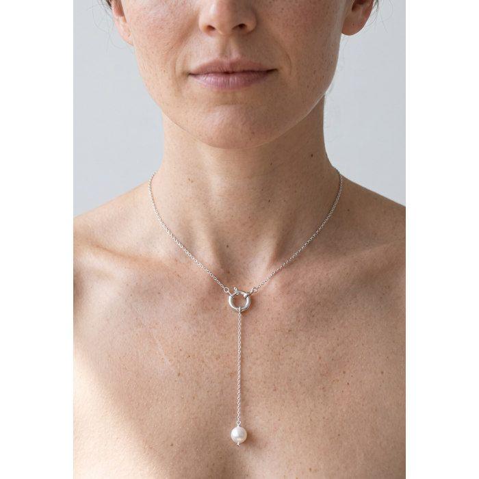 Collier - PEARLS & COLORS - Collier à nouer - Perle d'eau douce 8-9 mm ronde - Argent 925 - Blanc naturel
