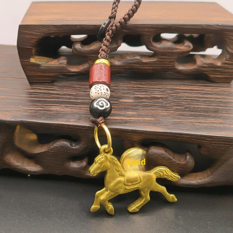 Handmade Horse Gourd Pendant Car Keychain Five Emperors Money Key Chain Feng Shui Coins Solid Lucky Key Rings